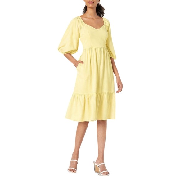 The Drop Dresses & Skirts - The Drop Lexi Puff-Sleeve Butter Yellow Sweetheart Neck Smock Back Dress Sz XXS